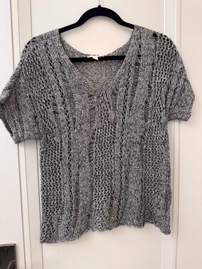 Eileen Fisher Gray Open Knit V-Neck Sweater